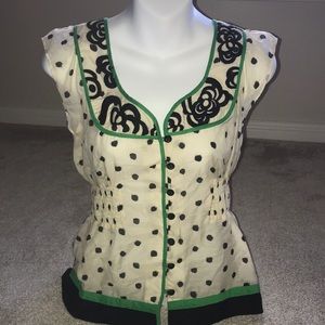 Anthropologie Florist cotton silk polka dot top